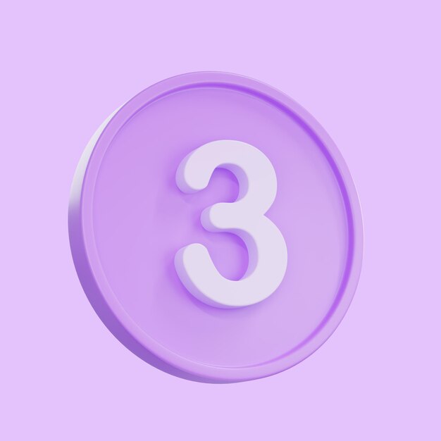 3D render Notice buttons with the number 3 icon isolated for social media reminders