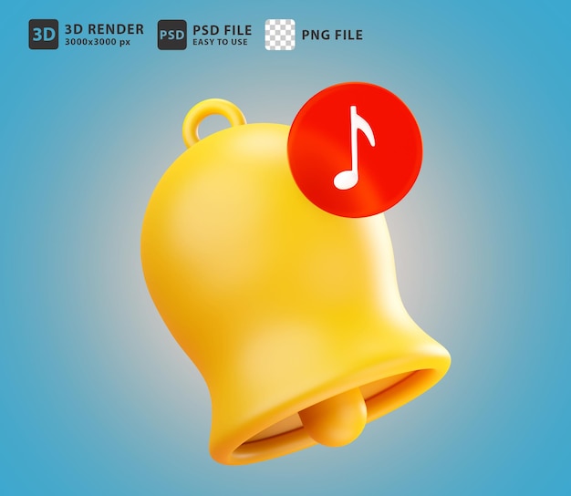 Icona della campana di notifica del rendering 3d