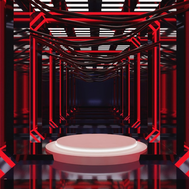 3D render nowoczesne podium whte na czerwonym tle światła. Wysoka jakość