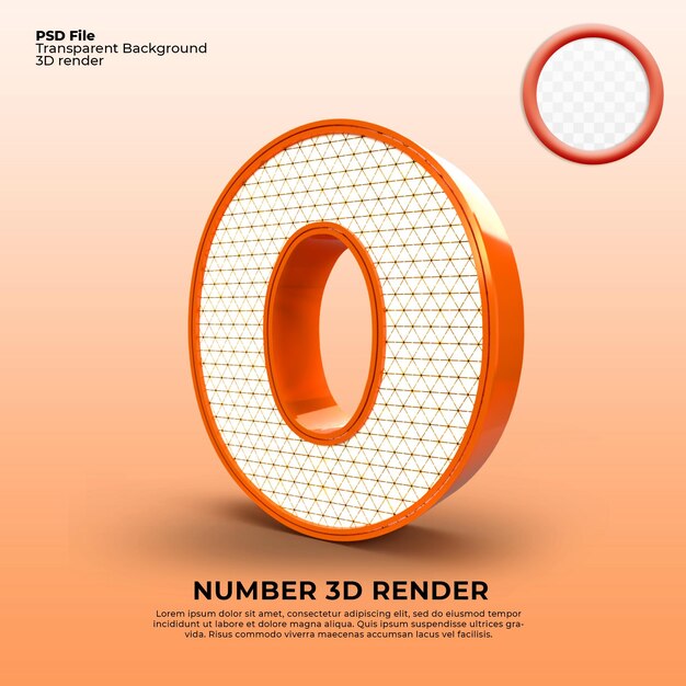 3d render number 0 luxury orange color