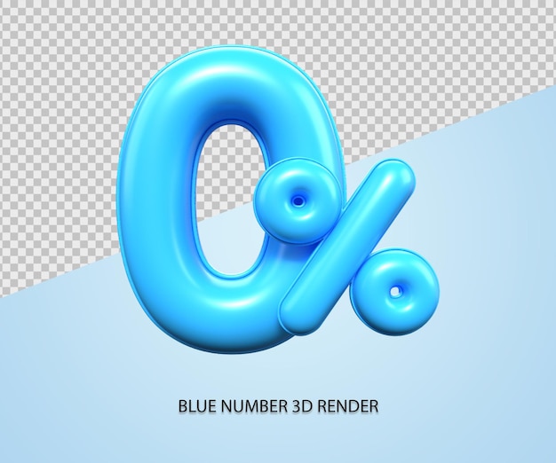 3d render numero 0 percentuale di sconto plastica blu