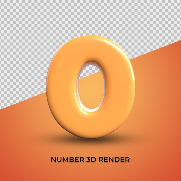 PSD 3d render number 0 transparent orange color, plastic