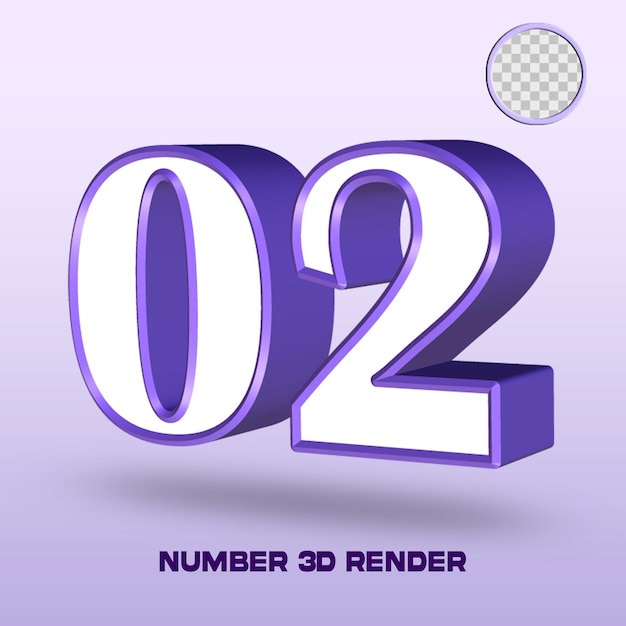 3d render number 02 white purple color