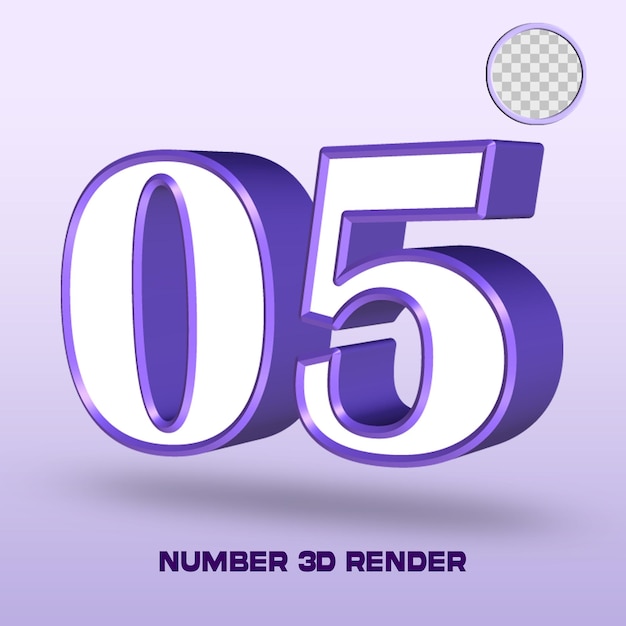 3d render number 05 white purple color