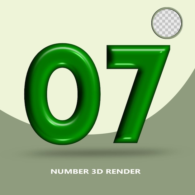 Rendering 3d numero 07 colore bottiglia verde