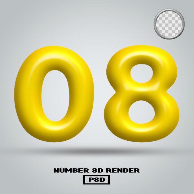 3D render number 08 yellow glossy color