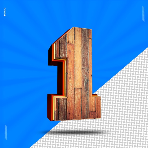 Rendering 3d numero 1 carattere legno