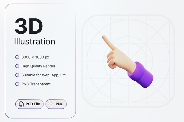 PSD 3d render number 1 hand gesture concept modern icon illustrations design