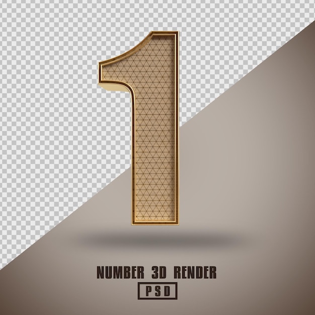 Rendering 3d numero 1 in legno e stile oro