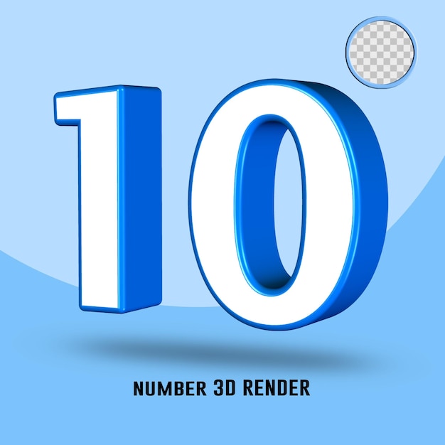 3d render number 10 blue white color