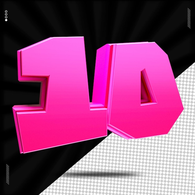 PSD 3d render number 10 font pink