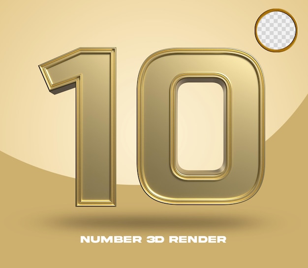 Rendering 3d numero 10 oro