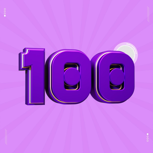 3d render number 100 font purple