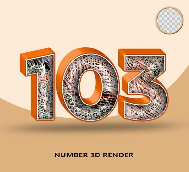 PSD rendering 3d linea numero 103 arancione lucida con linea d'onda astratta