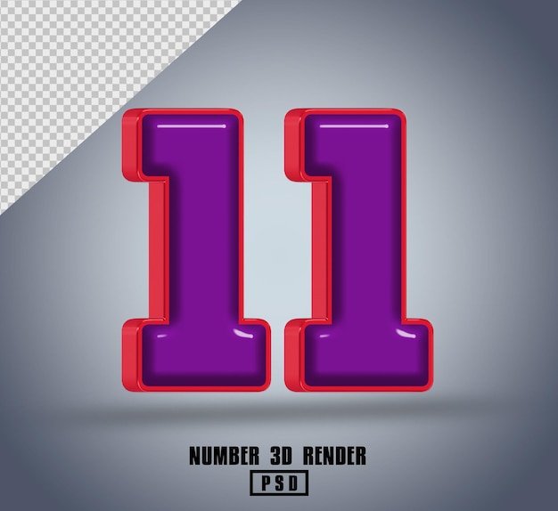 PSD 3d render number 11 red purple glossy color