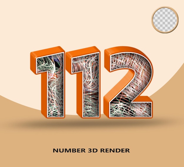 3d render number 112 line orange glossy with abstract wave line