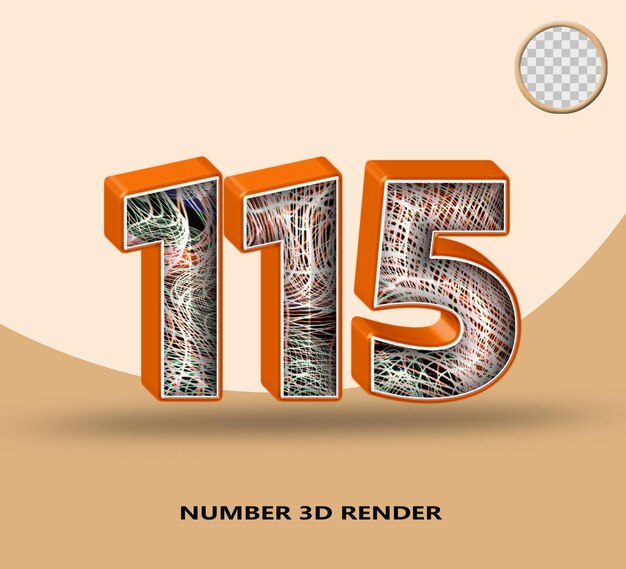 3d render number 115 line orange glossy with abstract wave line