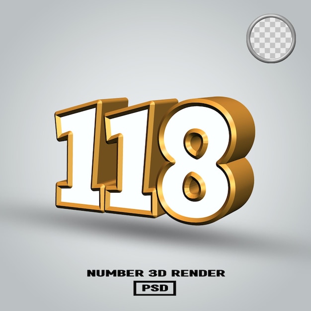 PSD 3d render number 118 gold and white color