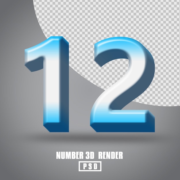 3D render number 12 blue white gradient