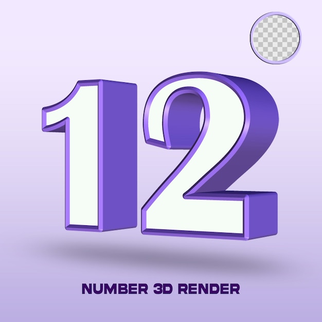 3d render number 12 white purple color