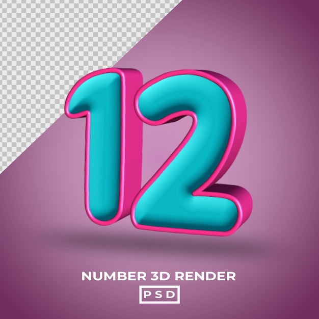 3D render number 12 with tosca magenta color