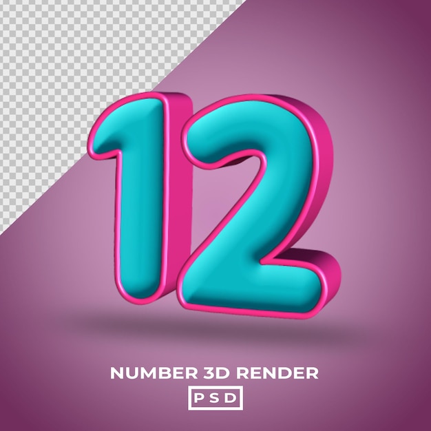 Render 3d numero 12 con colore tosca magenta