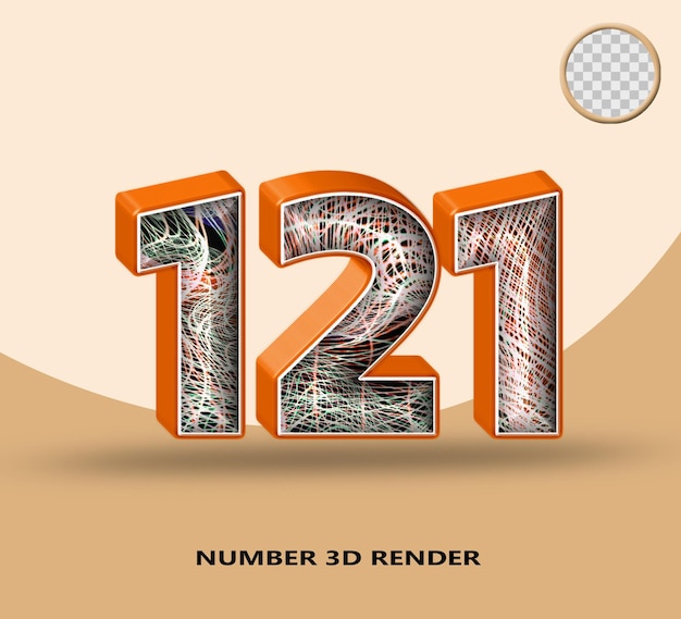 3d render number 121 line orange glossy with abstract wave line