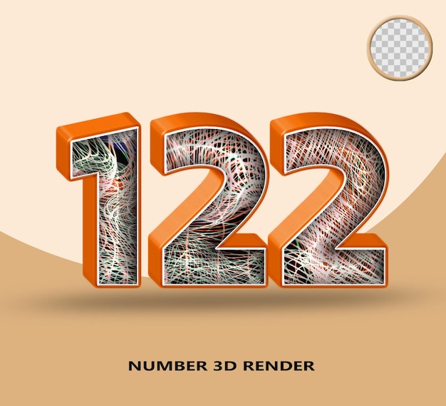 3d render number 122 line orange glossy with abstract wave line
