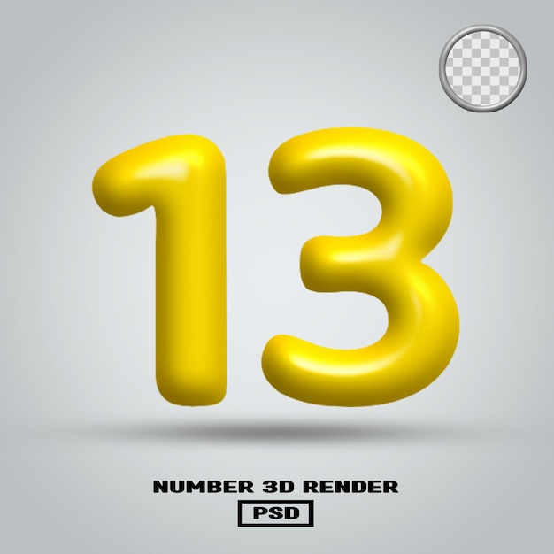 3D render number 13 yellow glossy color