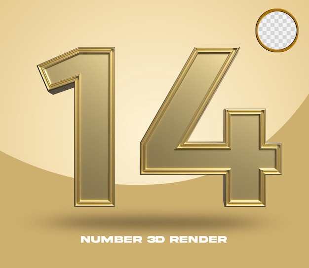 3d render number 14 gold