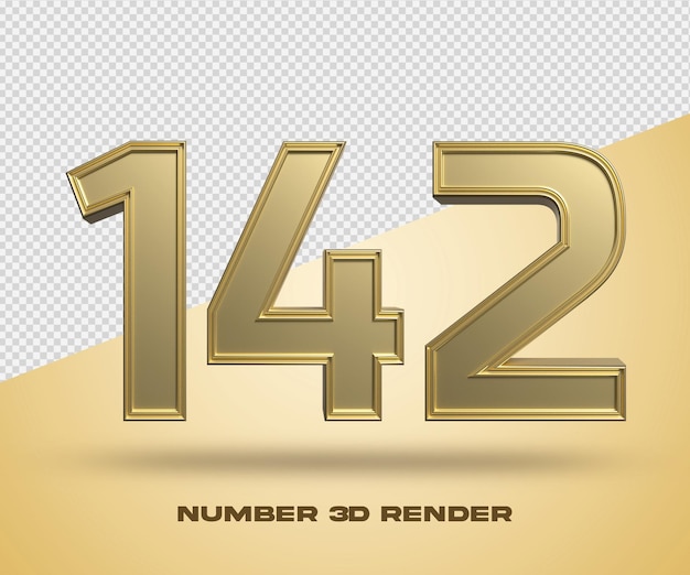 Rendering 3d numero 142 colore oro