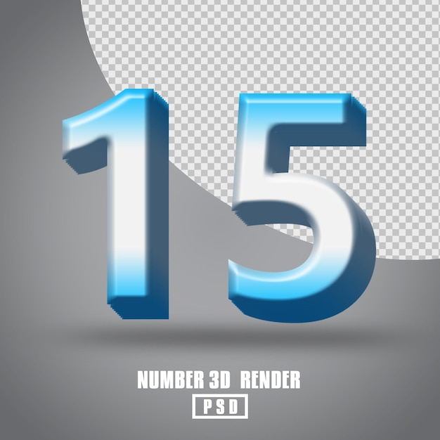 3d render number 15 blue white gradient