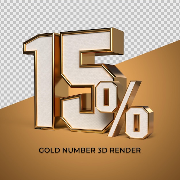 3d render number 15 percentage sale progress gold