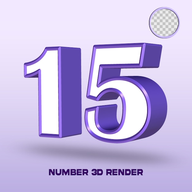 3d render number 15 white purple color