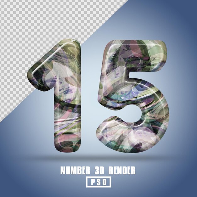3d render number 15 with abstract liquid texture color