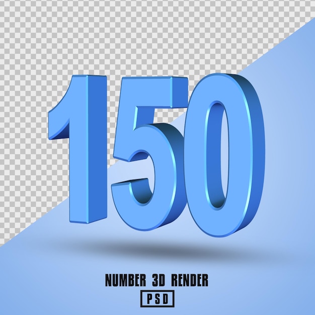 3d render number 150 light blue color