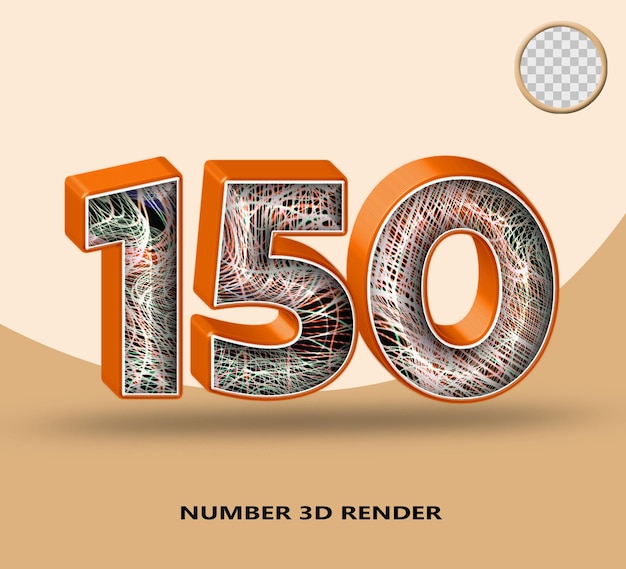 3d render number 150 line orange glossy with abstract wave line