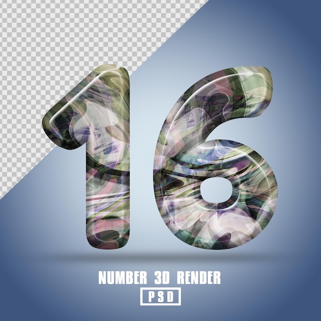 3d render number 16 with abstract liquid texture color