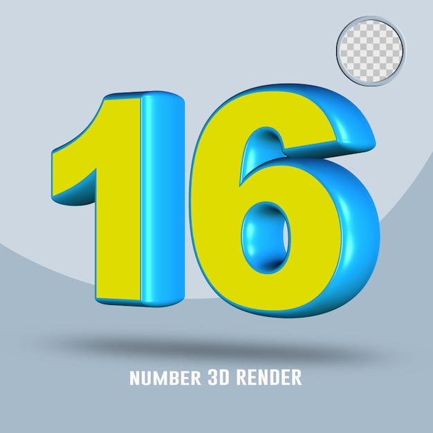 3d render number 16 yellow light blue color