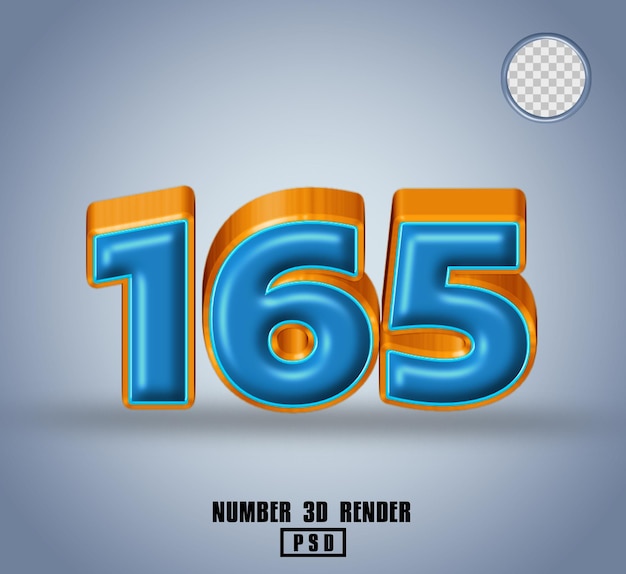 3D render number 165 blue and line orange color glossy