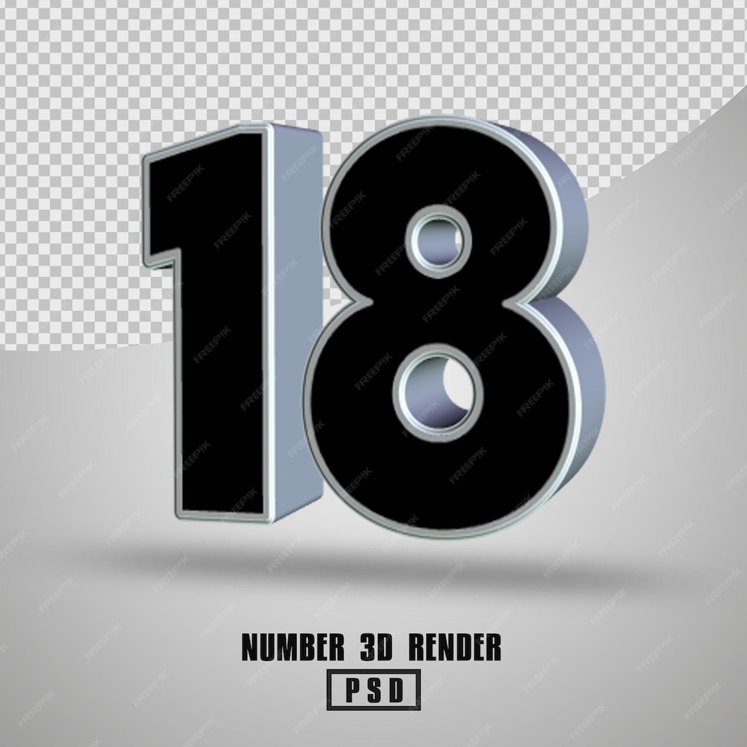 Premium PSD 3d render number 18 black silver color Premium PSD 3d render number 18 black silver color