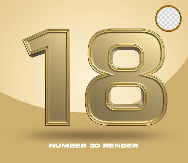 Rendering 3d numero 18 oro