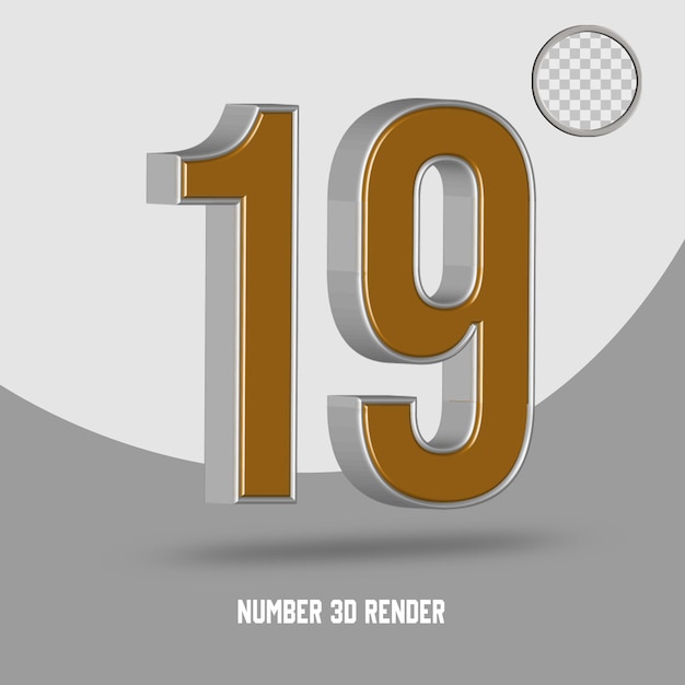 3d render number 19 gold silver style