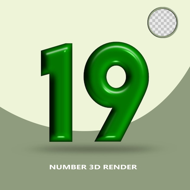 PSD rendering 3d numero 19 colore bottiglia verde