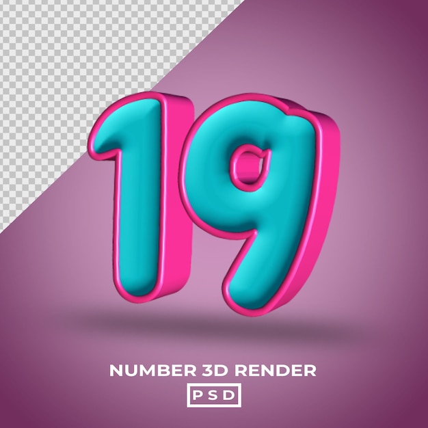 PSD render 3d numero 19 con colore tosca magenta