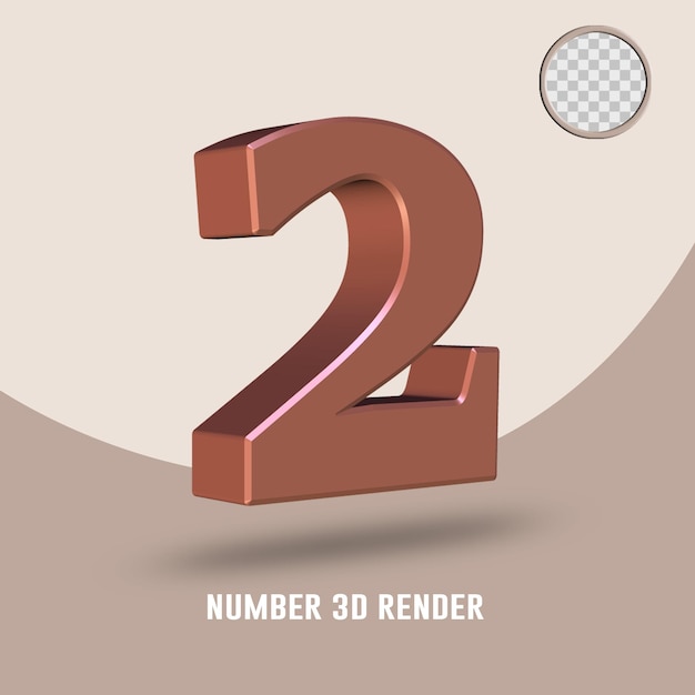 3d render number 2 copper color