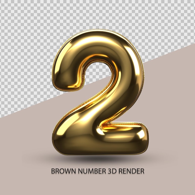 3d render number 2 gold style transparent for price, count number