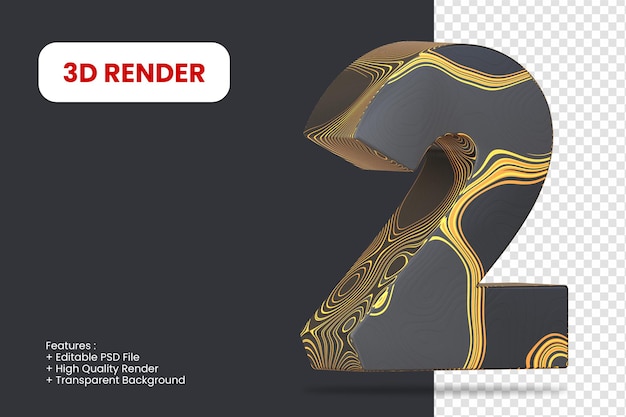 3d render number 2 with abstract texture isolated
