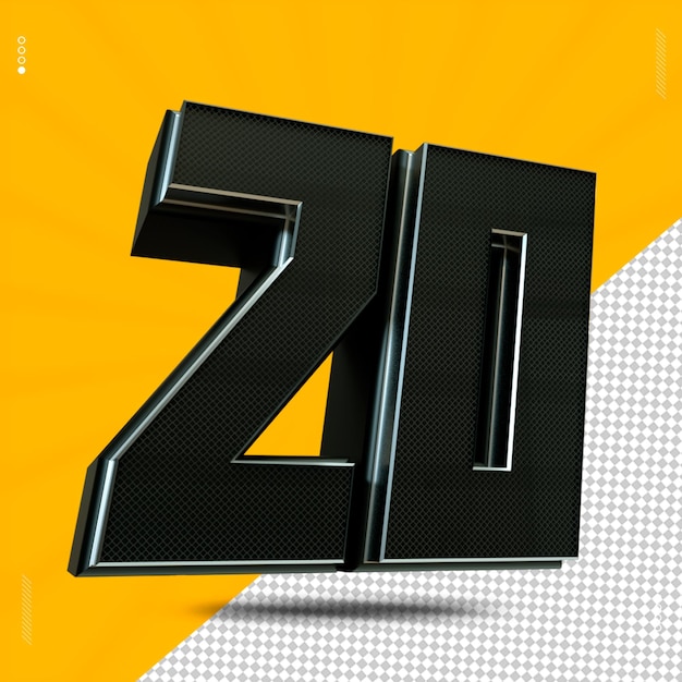 PSD rendering 3d numero 20 font metal black