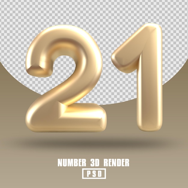 3d render number 21 gold style